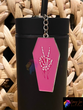 Neon Pink Skellie Peace Coffin Keychain